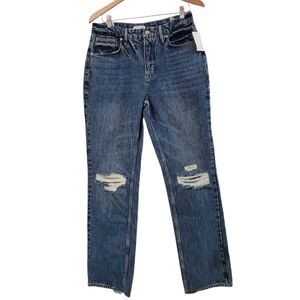 New Good American Straight Leg High Rise Distressed Jeans Size 12 / 30